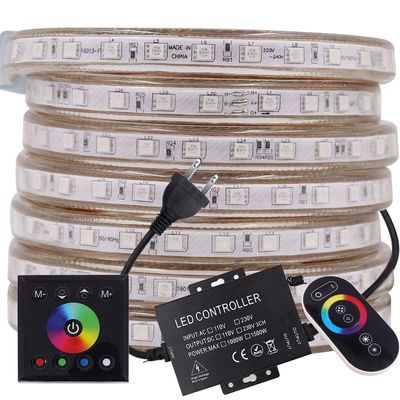 XUNATA RGB LED Strip Lights, 110V Color Changing Light Strip Dimmable with Remote, SMD5050 60 LEDs/M IP67 Waterproof Rope Lights for Holiday Party Festival Celebration Ambiance Lighting (46ft/14m)