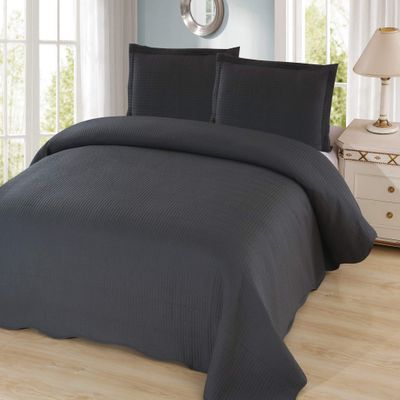 3 Piece Pre-Washed Solid Bedspread (Charcoal, King)