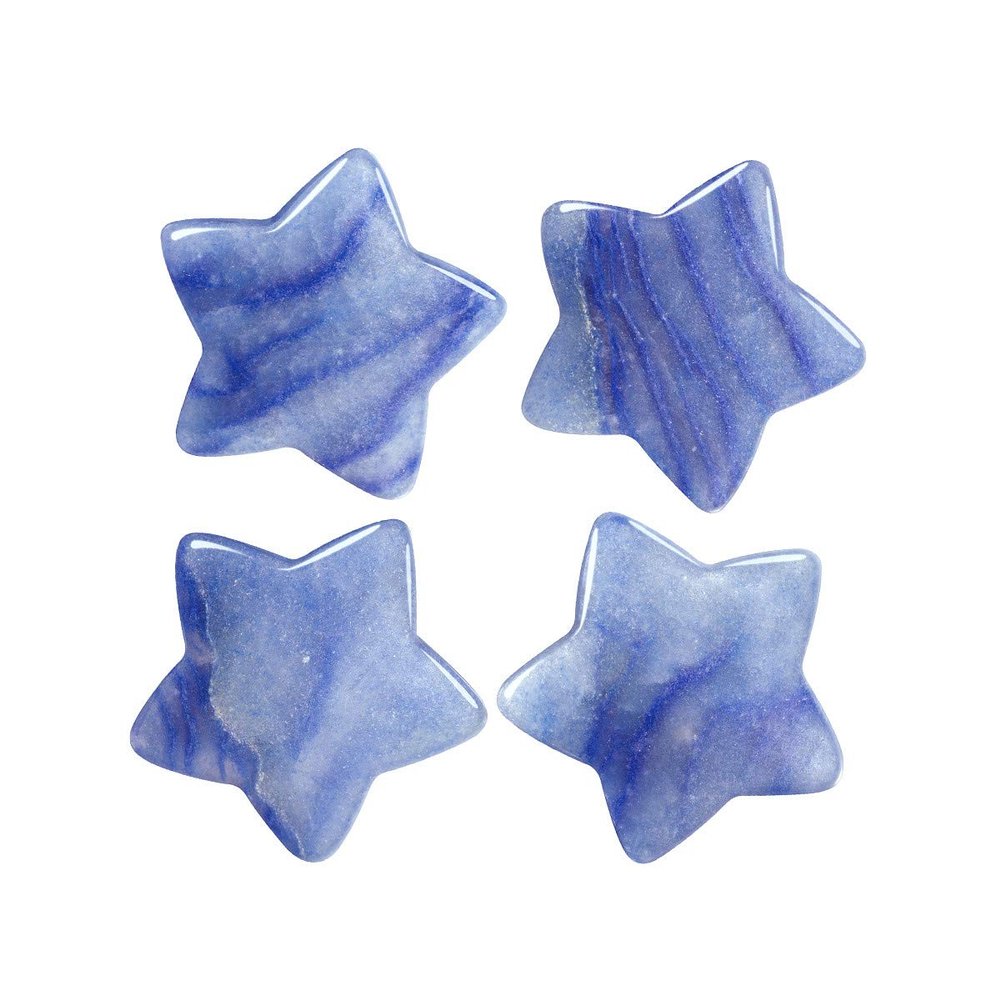 Rockcloud Pack of 4 Healing Crystals Star Shape Worry Stones Pocket Stone Hand Carved Ornamant Home Decoration, Blue Aventurine