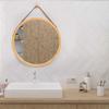 Round Wall Hanging Mirror 45CM Decorative Vanity Mirror with Leather Strap for Dressing Room, Bedroom, Hallway(Natural) view 3