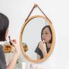 Round Wall Hanging Mirror 45CM Decorative Vanity Mirror with Leather Strap for Dressing Room, Bedroom, Hallway(Natural) view 4