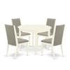 East West Furniture BOLA5-WHI-06 5 Piece Dining Table Set for 4 Includes a Round Kitchen Table and 4 Shitake Linen Fabric Upholstered Parson Chairs, 42x42 Inch, Linen White view 1