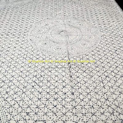 Sophia-Art King Size Pure Kantha Decorative Boho Ethnic Bohemian Decor Cotton Indian Hand Style Reversible Bedspread Stitch Unique Gudri Vintage Quilt (Blue)