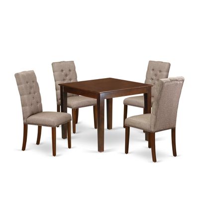 East West Furniture OXEL5-MAH-16 5 Piece Dining Room Table Set Includes a Square Kitchen Table and 4 Dark Khaki Linen Fabric Parson Dining Chairs, 36x36 Inch, Mahogany