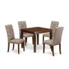 East West Furniture OXEL5-MAH-16 5 Piece Dining Room Table Set Includes a Square Kitchen Table and 4 Dark Khaki Linen Fabric Parson Dining Chairs, 36x36 Inch, Mahogany view 1