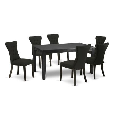 East West Furniture DUGA7-BLK-24 7 Piece Dining Room Furniture Set Consist of a Rectangle Dining Table and 6 Black Linen Fabric Parsons Chairs, 36x60 Inch, Black