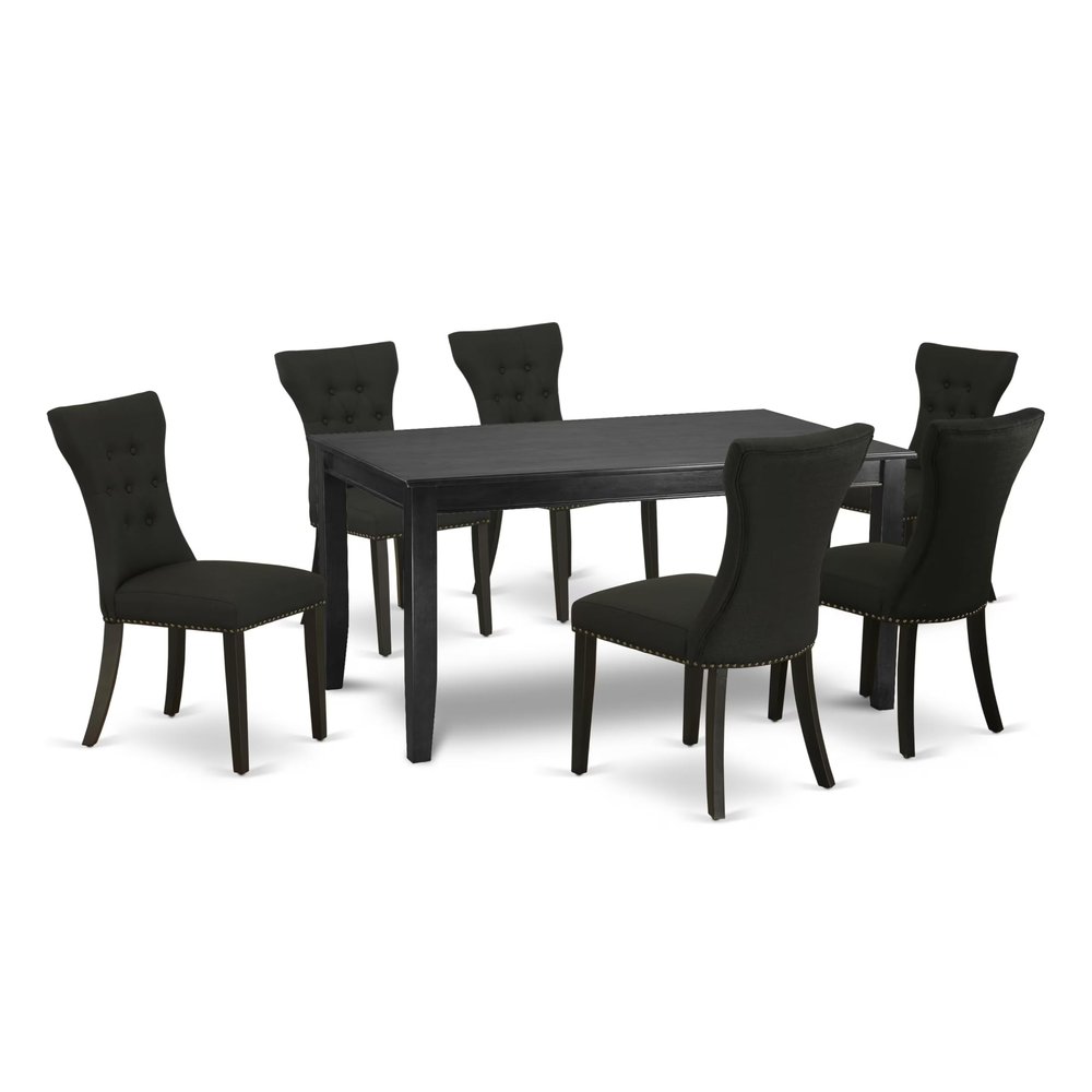 East West Furniture DUGA7-BLK-24 7 Piece Dining Room Furniture Set Consist of a Rectangle Dining Table and 6 Black Linen Fabric Parsons Chairs, 36x60 Inch, Black