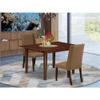 East West Furniture MLFL3-MAH-18 3 Piece Dining Table Set Contains a Rectangle Dinner Table with Butterfly Leaf and 2 Brown Linen Linen Fabric Upholstered Chairs, 36x54 Inch, Mahogany view 2