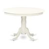 East West Furniture HLEL5-LWH-07 5 Piece Modern Dining Table Set Includes a Round Wooden Table with Pedestal and 4 Gray Linen Fabric Upholstered Parson Chairs, 42x42 Inch, Linen White view 3