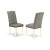 East West Furniture HLEL5-LWH-07 5 Piece Modern Dining Table Set Includes a Round Wooden Table with Pedestal and 4 Gray Linen Fabric Upholstered Parson Chairs, 42x42 Inch, Linen White view 4