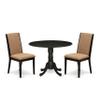 East West Furniture DLLA3-ABK-47 3 Piece Dining Room Table Set Contains a Round Kitchen Table with Dropleaf and 2 Light Sable Linen Fabric Parson Dining Chairs, 42x42 Inch, Wirebrushed Black view 1