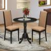East West Furniture DLLA3-ABK-47 3 Piece Dining Room Table Set Contains a Round Kitchen Table with Dropleaf and 2 Light Sable Linen Fabric Parson Dining Chairs, 42x42 Inch, Wirebrushed Black view 2