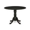 East West Furniture DLLA3-ABK-47 3 Piece Dining Room Table Set Contains a Round Kitchen Table with Dropleaf and 2 Light Sable Linen Fabric Parson Dining Chairs, 42x42 Inch, Wirebrushed Black view 3
