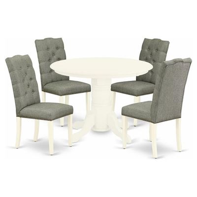East West Furniture SHEL5-WHI-07 5 Piece Kitchen Table Set for 4 Includes a Round Dining Room Table with Pedestal and 4 Gray Linen Fabric Parson Dining Chairs, 42x42 Inch, Linen White