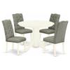 East West Furniture SHEL5-WHI-07 5 Piece Kitchen Table Set for 4 Includes a Round Dining Room Table with Pedestal and 4 Gray Linen Fabric Parson Dining Chairs, 42x42 Inch, Linen White view 1