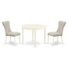 East West Furniture BOGA3-WHI-35 3 Piece Dining Table Set for Small Spaces Contains a Round Kitchen Table and 2 Doeskin Linen Fabric Parson Dining Chairs, 42x42 Inch, Linen White view 1