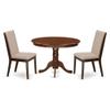 East West Furniture HLLA3-MAH-04 3 Piece Kitchen Table Set Contains a Round Dining Room Table with Pedestal and 2 Light Tan Linen Fabric Parson Dining Chairs, 42x42 Inch, Mahogany view 1