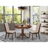 East West Furniture HLLA3-MAH-04 3 Piece Kitchen Table Set Contains a Round Dining Room Table with Pedestal and 2 Light Tan Linen Fabric Parson Dining Chairs, 42x42 Inch, Mahogany view 2