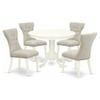 East West Furniture HLGA5-LWH-35 5 Piece Dining Table Set Includes a Round Dining Room Table with Pedestal and 4 Doeskin Linen Fabric Parsons Chairs, 42x42 Inch, Linen White view 1