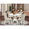 East West Furniture HLGA5-LWH-35 5 Piece Dining Table Set Includes a Round Dining Room Table with Pedestal and 4 Doeskin Linen Fabric Parsons Chairs, 42x42 Inch, Linen White view 2