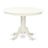 East West Furniture HLGA5-LWH-35 5 Piece Dining Table Set Includes a Round Dining Room Table with Pedestal and 4 Doeskin Linen Fabric Parsons Chairs, 42x42 Inch, Linen White view 3