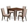 East West Furniture OXLA5-MAH-04 5 Piece Dinette Set for 4 Includes a Square Dining Room Table and 4 Light Tan Linen Fabric Upholstered Parson Chairs, 36x36 Inch, Mahogany view 1