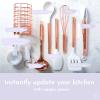 White Silicone and Copper Kitchen Utensils Set with Holder - 17-Piece Rose Gold Cooking Tools for Nonstick Cookware, with Measuring Cups, Spoons, & Utensil Holder - Stylish Copper Kitchen Accessories view 2
