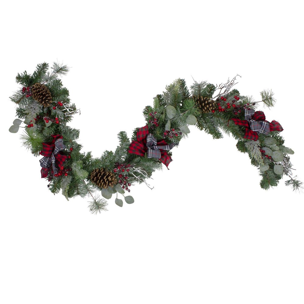 6' x 12" Dual Plaid Berries and Pinecones Artificial Christmas Garland - Unlit