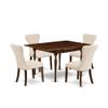 East West Furniture MZGA5-MAH-32 5 Piece Dining Set Includes a Rectangle Dining Room Table with Dropleaf and 4 Light Beige Linen Fabric Upholstered Parson Chairs, 36x54 Inch, Mahogany view 1