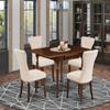 East West Furniture MZGA5-MAH-32 5 Piece Dining Set Includes a Rectangle Dining Room Table with Dropleaf and 4 Light Beige Linen Fabric Upholstered Parson Chairs, 36x54 Inch, Mahogany view 2