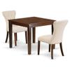 East West Furniture OXGA3-MAH-32 3 Piece Dining Room Furniture Set Contains a Square Dining Table and 2 Light Beige Linen Fabric Upholstered Parson Chairs, 36x36 Inch, Mahogany view 1