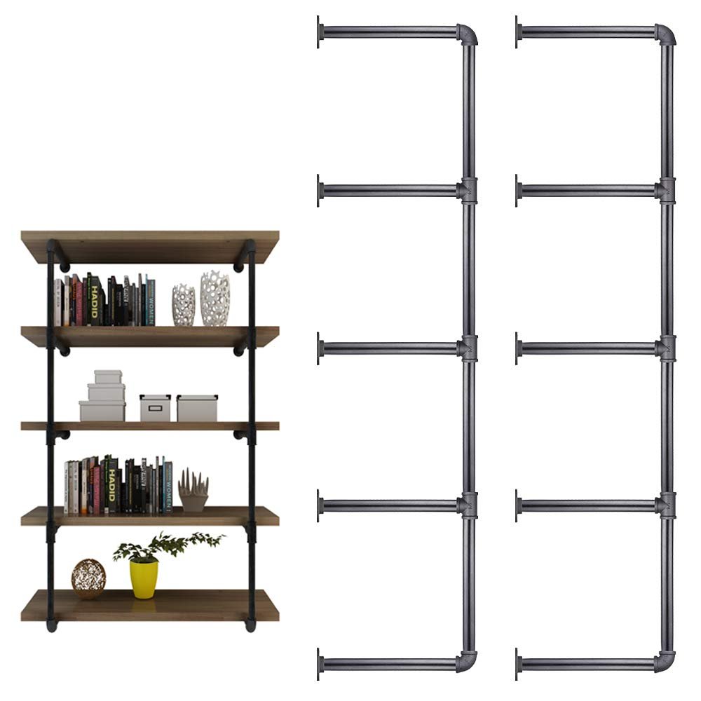Niubid 48'' x 12'' Malleable Cast Iron Pipe Shelves, 5 Tier, Vintage Industrial Wall Mount DIY Open Storage Rack, Bookshelf Shelving Unit, Shelf Shelves, Home Improvement Kitchen Shelves