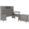 Bush Home Somerset 72W 3 Position Sit to Stand L Shaped Desk with Hutch and File Cabinet in Platinum Gray view 1
