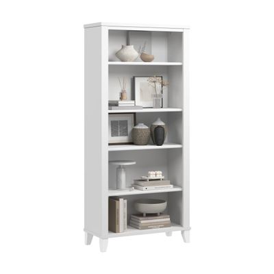 Bush Home Somerset 5 Shelf Bookcase in White, Tall Bookshelf, Large Book Shelf for Living Room, Home Office, or Entryway