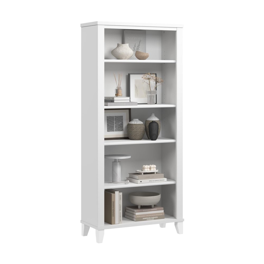 Bush Home Somerset 5 Shelf Bookcase in White, Tall Bookshelf, Large Book Shelf for Living Room, Home Office, or Entryway