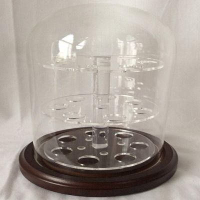 anbcollectibles 4 x 7 Glass Dome with 3 Tier Acrylic Marble Display Insert (3/8" Holes) for Marbles with Walnut Base