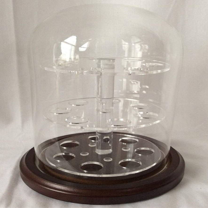 anbcollectibles 4 x 7 Glass Dome with 3 Tier Acrylic Marble Display Insert (3/8" Holes) for Marbles with Walnut Base