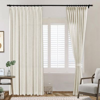 Frelement Pinch Pleat Texture Linen Curtains Energy Saving Sun Blocking Drapes for Sliding Glass Door, Kitchen Windows, Beige White, 52" W x 96" L, 1 Panel