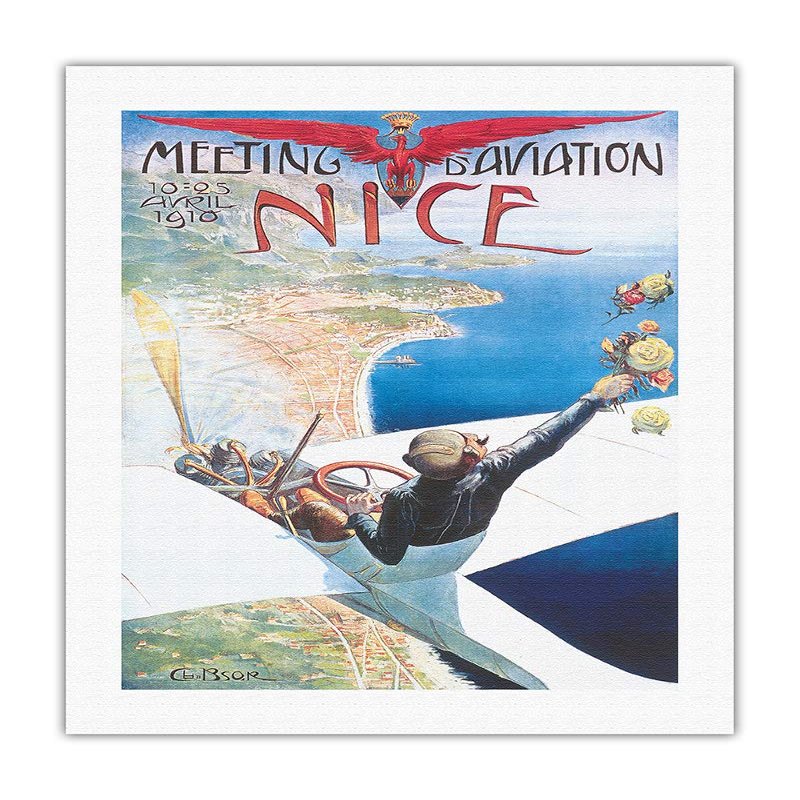 1910 Aviation Meeting (Meeting dAviation) - Nice France - Vintage Aviation Poster by Charles-Lonce Bross - Fine Art Rolled Canvas Print 20in x 26in