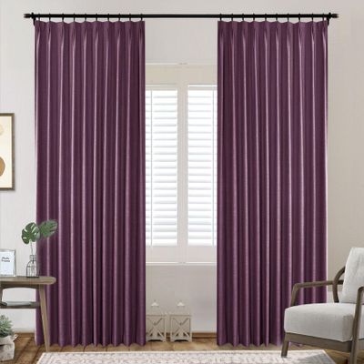 Frelement Pinch Pleat Texture Linen Curtains Energy Saving Sun Blocking Drapes for Sliding Glass Door, Kitchen Windows, Plum, 52" W x 96" L, 1 Panel