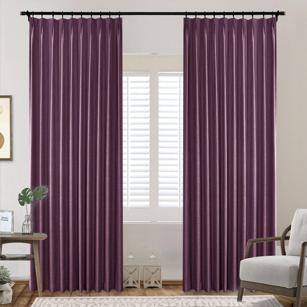 Frelement Pinch Pleat Texture Linen Curtains Energy Saving Sun Blocking Drapes for Sliding Glass Door, Kitchen Windows, Plum, 52" W x 96" L, 1 Panel