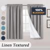 100% Blackout Curtains Primitive Linen Textured Curtain Drapes for Bedroom Full Light Blocking Window Curtains Draperies for Living Burlap Fabric Soft with White Liner (52"W x 63"L, Light Grey) view 3