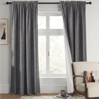 100% Blackout Curtains Primitive Linen Textured Curtain Drapes for Bedroom Full Light Blocking Window Curtains Draperies for Living Burlap Fabric Soft with White Liner (52"W x 95"L, Grey)
