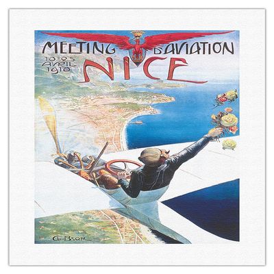 1910 Aviation Meeting (Meeting dAviation) - Nice France - Vintage Aviation Poster by Charles-Lonce Bross - Fine Art Rolled Canvas Print 16in x 20in