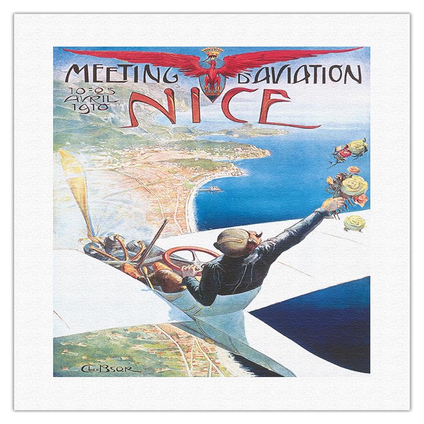 1910 Aviation Meeting (Meeting dAviation) - Nice France - Vintage Aviation Poster by Charles-Lonce Bross - Fine Art Rolled Canvas Print 16in x 20in