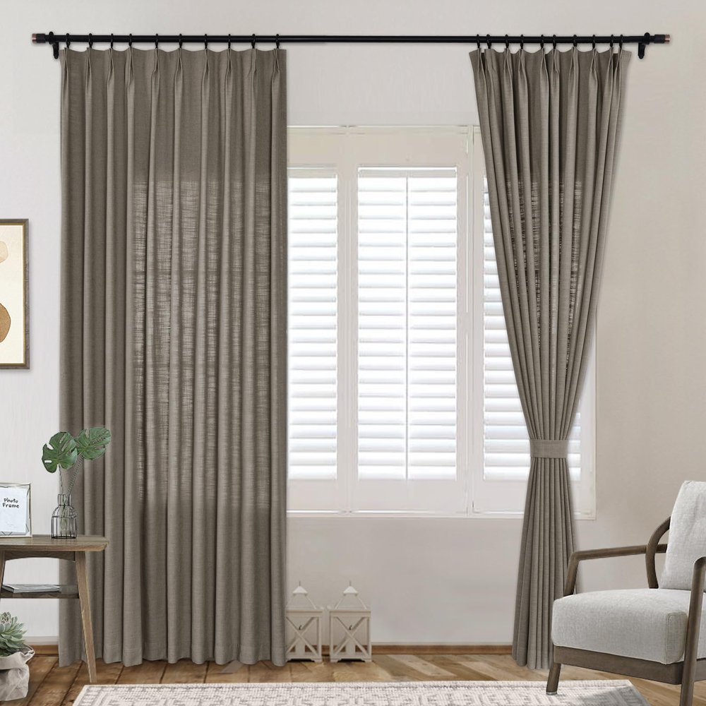 Frelement Pinch Pleat Texture Linen Curtains Energy Saving Sun Blocking Drapes for Sliding Glass Door, Kitchen Windows, Rock Grey, 52" W x 96" L, 1 Panel