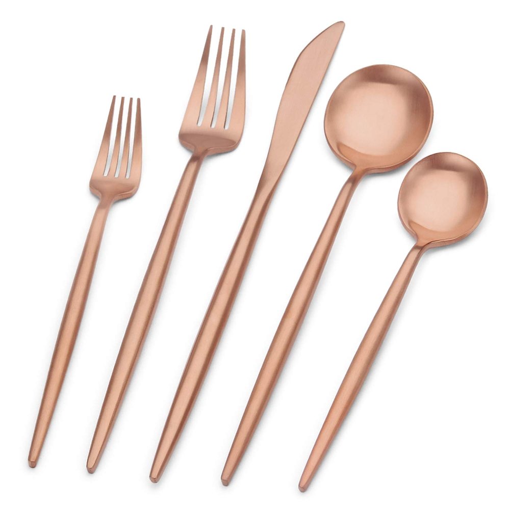 Bettlife Matte Rose Gold Silverware Set, Stainless Steel Satin Finish Copper Flatware Cutlery Set for 4, 20-Piece Spoons and Forks Kitchen Utensil Set, Dishwasher Safe (Matte Rose Gold, 20 P)
