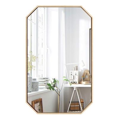 15.7inch x 23.6inch Rustic Accent Mirror Octagon Bathroom Glass Mirror Horizontal/Vertical Hanging Gold Brushed Framed Decorative Mirror