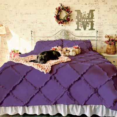 Axia Linen & things 3 Piece Cross Diamond Ruffle Duvet Cover with Zipper & Corner Ties 1000 Thread Count 100% Egyptian Cotton Premium Hotel Class Decorative Bedding (US Superking/Color Lavender)