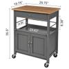 eHemco Kitchen Island Cart on Wheels with Drawer, Storage Cabinet, Shelf and Natural Bamboo Top Butcher Block, Gray Base view 4
